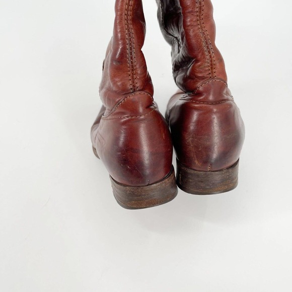 Frye Melissa Button Lug Tall Boots Shoes Sz 8 Cognac Brown Leather Low Heel Fall - Picture 6 of 13